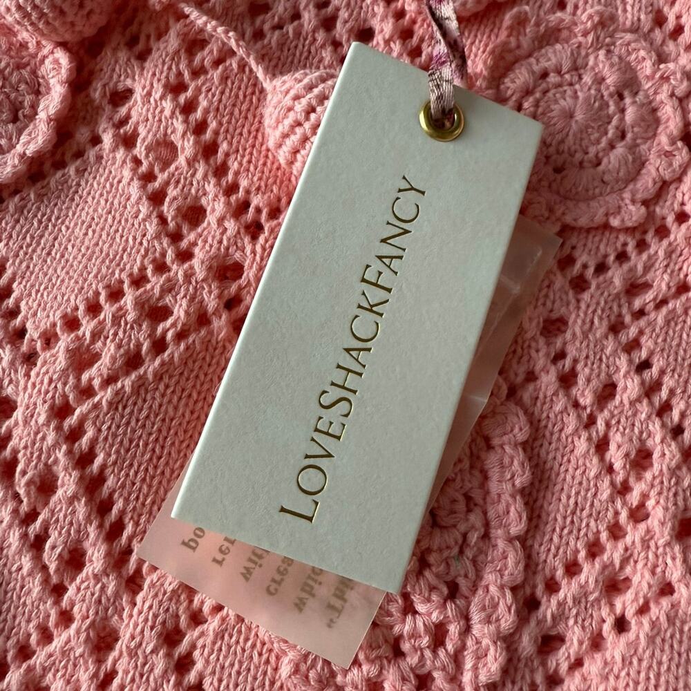 LoveShackFancy NWT Forte Small Peach Pink Strawberry Appliqué Knit Bodysuit - Picture 14 of 16
